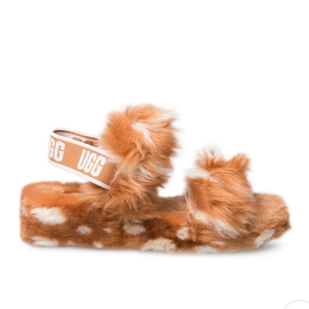Ugg Oh Yeah Spots Natural Orange & White Furry Slippers- 8